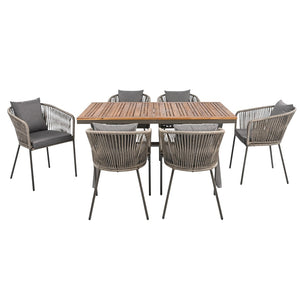 HomeRoots Seven Piece Natural and Black Wood Dining Set - Modern Table & 6 Ergonomic Chairs for Comfort 623367