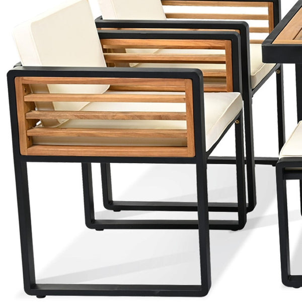 HomeRoots Nine-Piece Natural & Black Wood Dining Set - Stylish Table with 4 Chairs & 4 Benches for Gatherings 623368