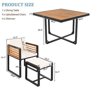 HomeRoots Nine-Piece Natural & Black Wood Dining Set - Stylish Table with 4 Chairs & 4 Benches for Gatherings 623368