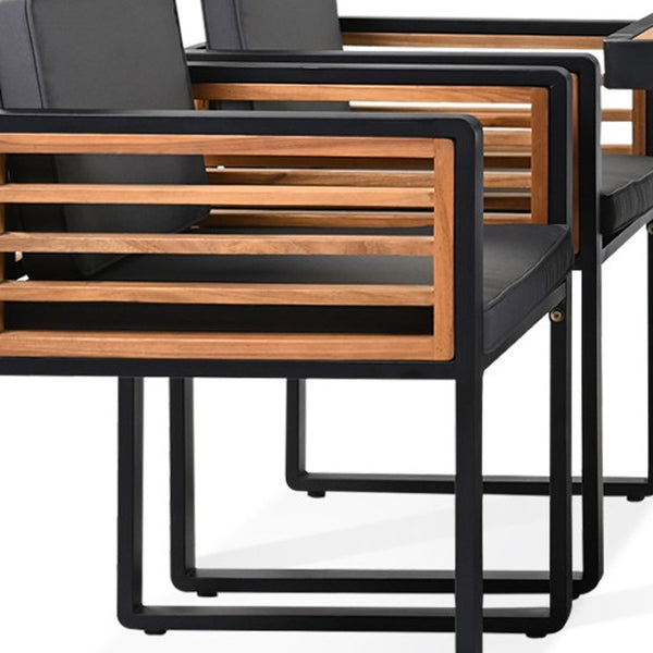 HomeRoots Nine Piece Natural and Black Wood Dining Set with Stylish Chairs and Benches for Any Space 623369