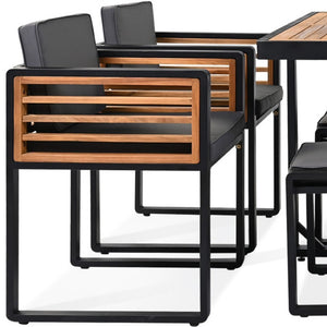 HomeRoots Nine Piece Natural and Black Wood Dining Set with Stylish Chairs and Benches for Any Space 623369