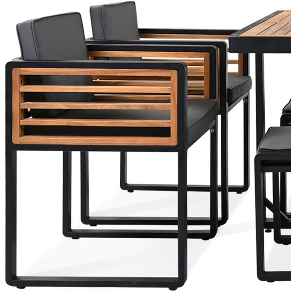 HomeRoots Nine Piece Natural and Black Wood Dining Set with Stylish Chairs and Benches for Any Space 623369