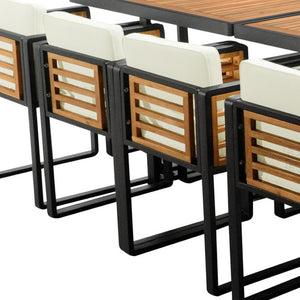 HomeRoots 14-Piece Natural Wood & Black Metal Dining Set with 8 Chairs & 4 Benches for Stylish Gatherings 623370