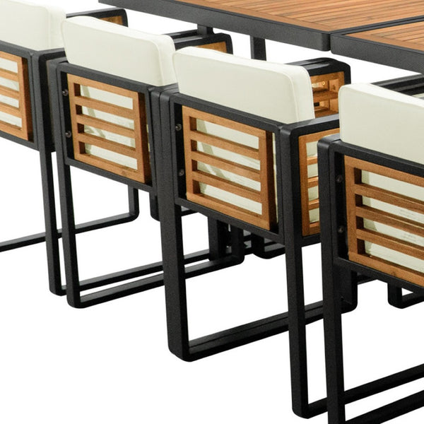 HomeRoots 14-Piece Natural Wood & Black Metal Dining Set with 8 Chairs & 4 Benches for Stylish Gatherings 623370