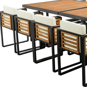 HomeRoots 14-Piece Natural Wood & Black Metal Dining Set with 8 Chairs & 4 Benches for Stylish Gatherings 623370