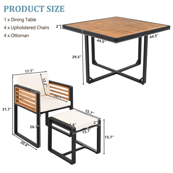 HomeRoots 14-Piece Natural Wood & Black Metal Dining Set with 8 Chairs & 4 Benches for Stylish Gatherings 623370