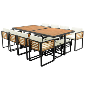HomeRoots 14-Piece Natural Wood & Black Metal Dining Set with 8 Chairs & 4 Benches for Stylish Gatherings 623370