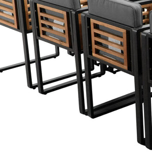 HomeRoots 14-Piece Natural and Black Wood Dining Set: Sleek Table, 8 Chairs & 4 Benches for Stylish Gatherings 623371