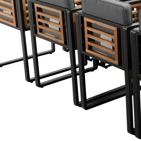 HomeRoots 14-Piece Natural and Black Wood Dining Set: Sleek Table, 8 Chairs & 4 Benches for Stylish Gatherings 623371