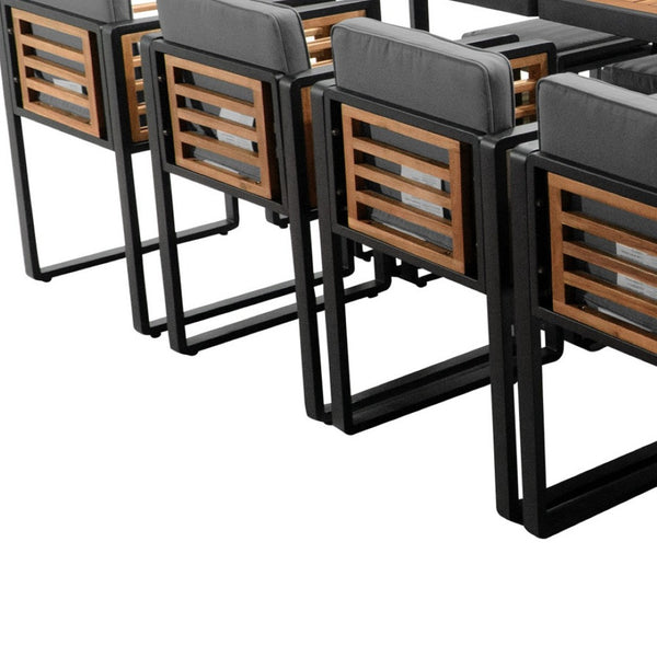 HomeRoots 14-Piece Natural and Black Wood Dining Set: Sleek Table, 8 Chairs & 4 Benches for Stylish Gatherings 623371