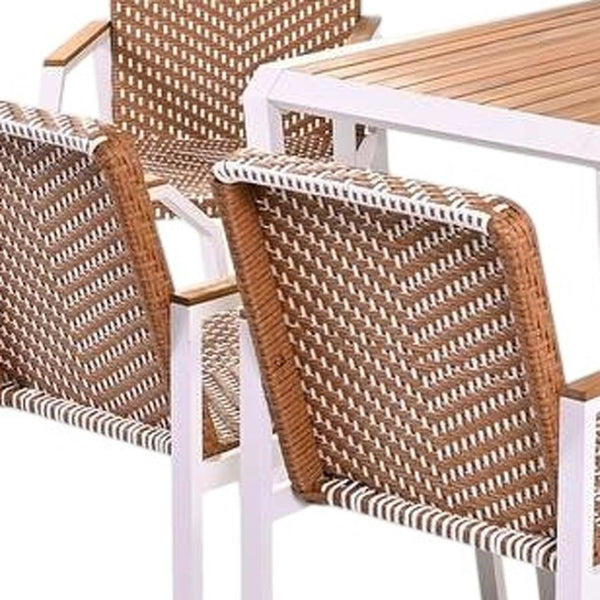 HomeRoots Seven Piece Natural and White Wood Dining Set – Stylish Table with 6 Comfortable Chairs for All Occasions 623372