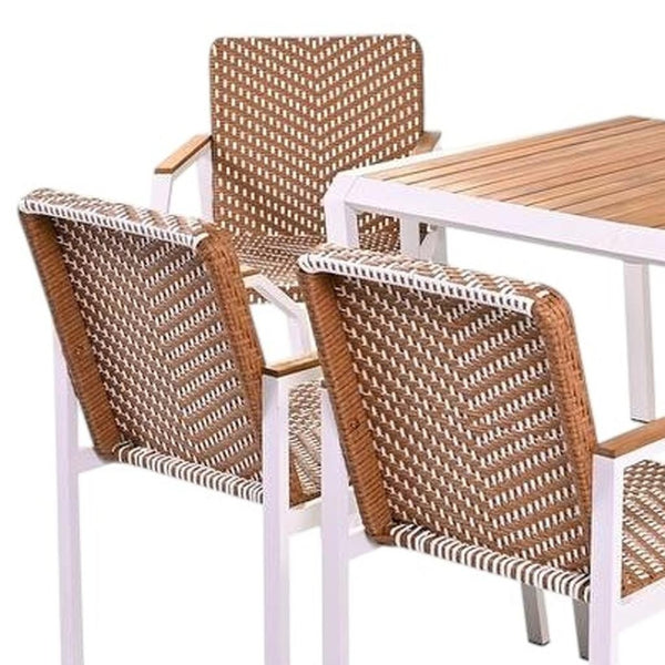 HomeRoots Seven Piece Natural and White Wood Dining Set – Stylish Table with 6 Comfortable Chairs for All Occasions 623372
