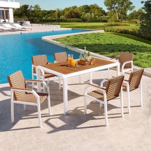 HomeRoots Seven Piece Natural and White Wood Dining Set – Stylish Table with 6 Comfortable Chairs for All Occasions 623372