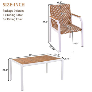 HomeRoots Seven Piece Natural and White Wood Dining Set – Stylish Table with 6 Comfortable Chairs for All Occasions 623372