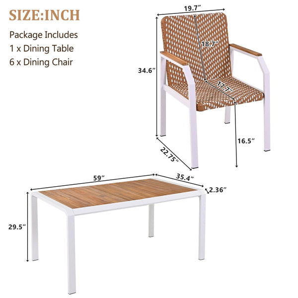HomeRoots Seven Piece Natural and White Wood Dining Set – Stylish Table with 6 Comfortable Chairs for All Occasions 623372