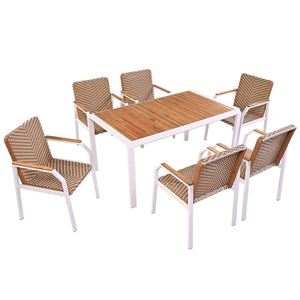 HomeRoots Seven Piece Natural and White Wood Dining Set – Stylish Table with 6 Comfortable Chairs for All Occasions 623372