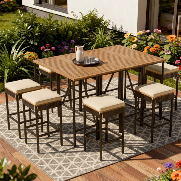 HomeRoots Nine-Piece Natural and Black Wood Dining Set with Eight Stylish Chairs for Elevated Gatherings 623373
