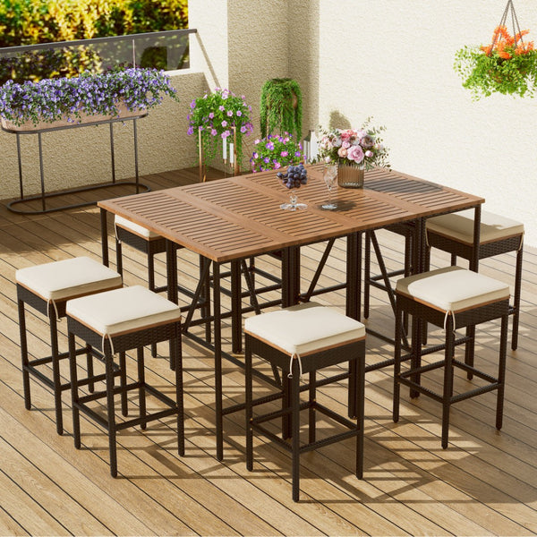 HomeRoots Nine-Piece Natural and Black Wood Dining Set with Eight Stylish Chairs for Elevated Gatherings 623373