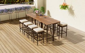 HomeRoots Nine-Piece Natural and Black Wood Dining Set with Eight Stylish Chairs for Elevated Gatherings 623373