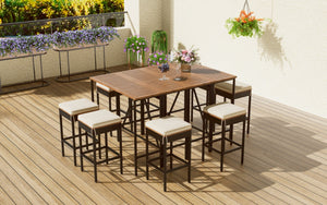 HomeRoots Nine-Piece Natural and Black Wood Dining Set with Eight Stylish Chairs for Elevated Gatherings 623373