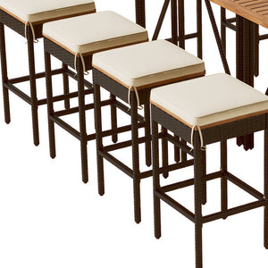 HomeRoots Nine-Piece Natural and Black Wood Dining Set with Eight Stylish Chairs for Elevated Gatherings 623373