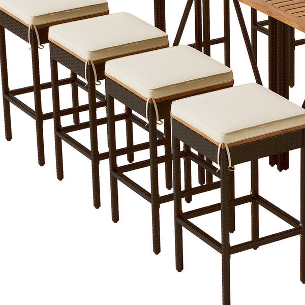 HomeRoots Nine-Piece Natural and Black Wood Dining Set with Eight Stylish Chairs for Elevated Gatherings 623373