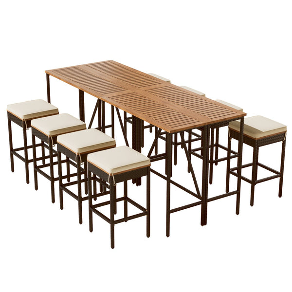 HomeRoots Nine-Piece Natural and Black Wood Dining Set with Eight Stylish Chairs for Elevated Gatherings 623373