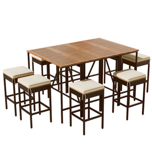 HomeRoots Nine-Piece Natural and Black Wood Dining Set with Eight Stylish Chairs for Elevated Gatherings 623373