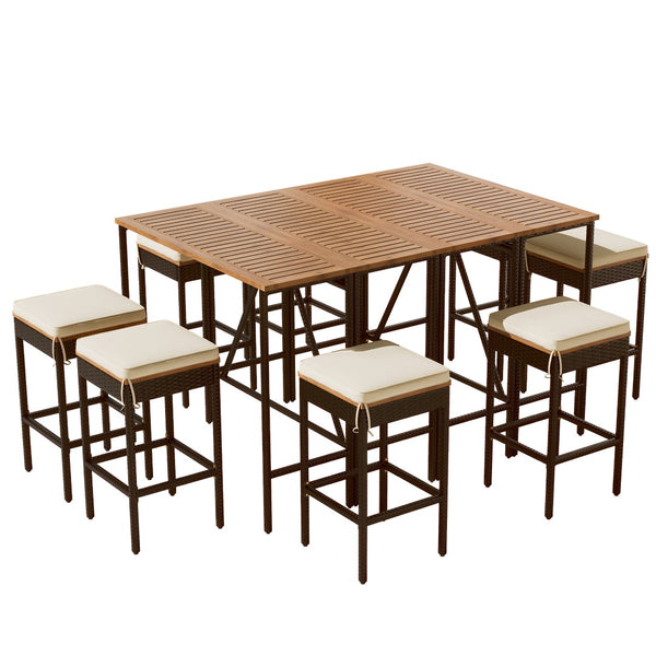 HomeRoots Nine-Piece Natural and Black Wood Dining Set with Eight Stylish Chairs for Elevated Gatherings 623373
