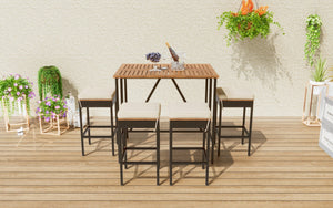 HomeRoots Five-Piece Natural and Black Wood Dining Set: Elegant Outdoor Table and Four Comfortable Chairs 623374