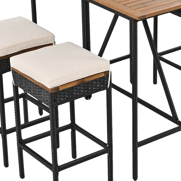 HomeRoots Five-Piece Natural and Black Wood Dining Set: Elegant Outdoor Table and Four Comfortable Chairs 623374