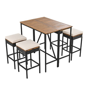 HomeRoots Five-Piece Natural and Black Wood Dining Set: Elegant Outdoor Table and Four Comfortable Chairs 623374