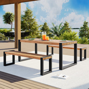 HomeRoots Three Piece Natural and Black Wood Dining Set - Stylish Table with Two Chairs for Cozy Spaces 623375