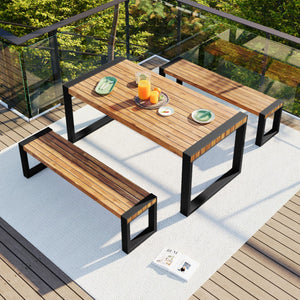 HomeRoots Three Piece Natural and Black Wood Dining Set - Stylish Table with Two Chairs for Cozy Spaces 623375