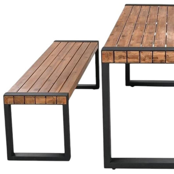 HomeRoots Three Piece Natural and Black Wood Dining Set - Stylish Table with Two Chairs for Cozy Spaces 623375