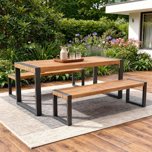 HomeRoots Three Piece Natural and Black Wood Dining Set - Stylish Table with Two Chairs for Cozy Spaces 623375