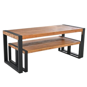 HomeRoots Three Piece Natural and Black Wood Dining Set - Stylish Table with Two Chairs for Cozy Spaces 623375
