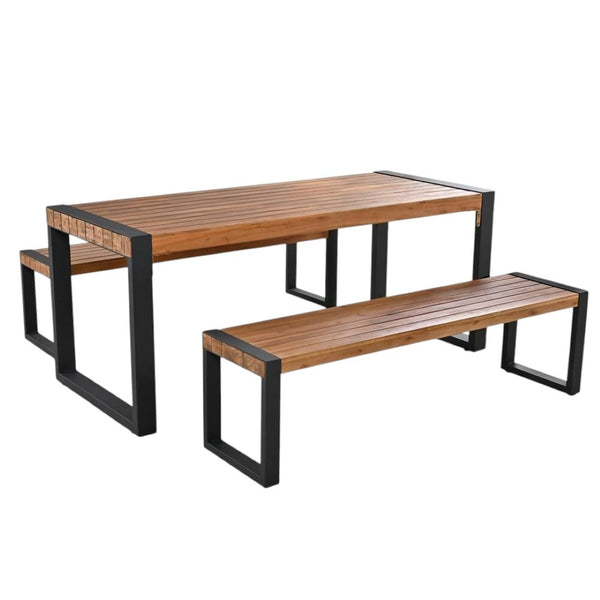 HomeRoots Three Piece Natural and Black Wood Dining Set - Stylish Table with Two Chairs for Cozy Spaces 623375