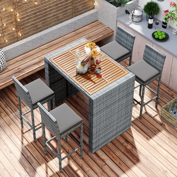 HomeRoots Five-Piece Solid Wood Dining Set: Stylish Brown & Gray Ensemble with Four Comfortable Chairs 623376