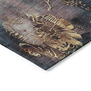 HomeRoots 5' Stylish Blue and Gold Floral Washable Area Rug for Indoor and Outdoor Spaces, Easy Care Design 8' X 10' 623380