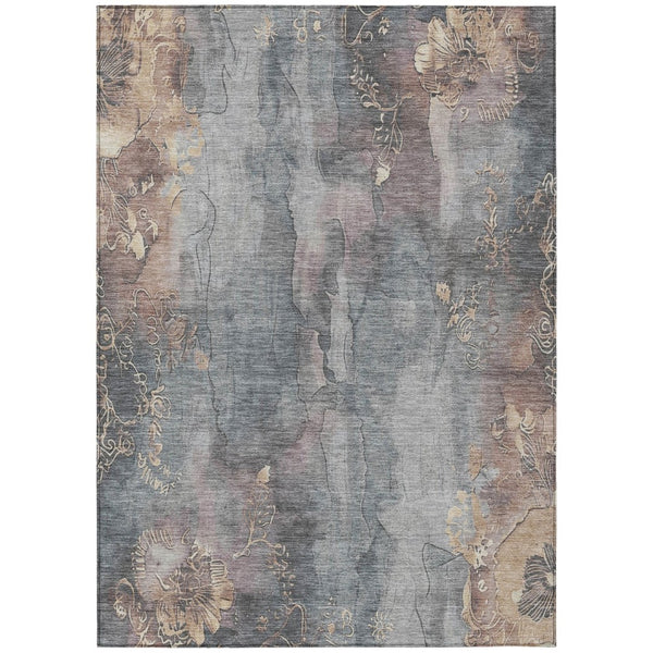 HomeRoots 5' Durable Gray and Beige Floral Area Rug - Washable, Perfect for Indoor or Outdoor Spaces! 5' X 8' 623384