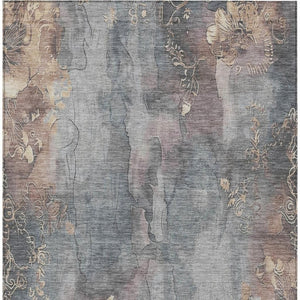 HomeRoots 5' Durable Gray and Beige Floral Area Rug - Washable, Perfect for Indoor or Outdoor Spaces! 5' X 8' 623384