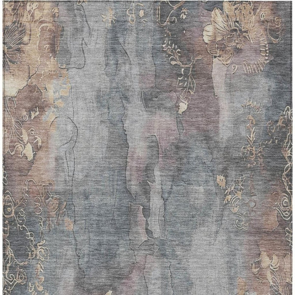 HomeRoots 5' Durable Gray and Beige Floral Area Rug - Washable, Perfect for Indoor or Outdoor Spaces! 5' X 8' 623384