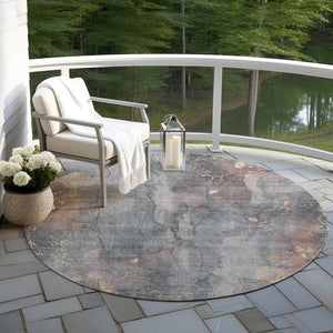 HomeRoots 5' Durable Gray and Beige Floral Area Rug - Washable, Perfect for Indoor or Outdoor Spaces! 8' Round 623385