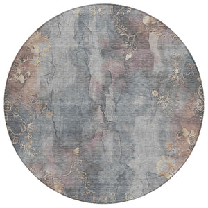 HomeRoots 5' Durable Gray and Beige Floral Area Rug - Washable, Perfect for Indoor or Outdoor Spaces! 8' Round 623385