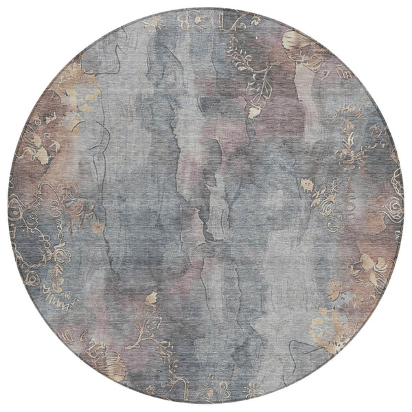 HomeRoots 5' Durable Gray and Beige Floral Area Rug - Washable, Perfect for Indoor or Outdoor Spaces! 8' Round 623385