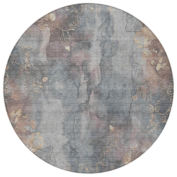 HomeRoots 5' Durable Gray and Beige Floral Area Rug - Washable, Perfect for Indoor or Outdoor Spaces! 8' Round 623385