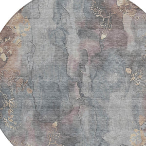 HomeRoots 5' Durable Gray and Beige Floral Area Rug - Washable, Perfect for Indoor or Outdoor Spaces! 8' Round 623385