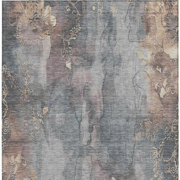 HomeRoots 5' Durable Gray and Beige Floral Area Rug - Washable, Perfect for Indoor or Outdoor Spaces! 10' X 14' 623388