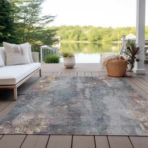 HomeRoots 5' Durable Gray and Beige Floral Area Rug - Washable, Perfect for Indoor or Outdoor Spaces! 10' X 14' 623388